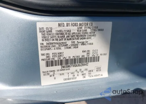 2010 Mercury Grand Marquis Ls (Fleet Only) from USA, damaged, VIN 2MEBM7FV0AX628442